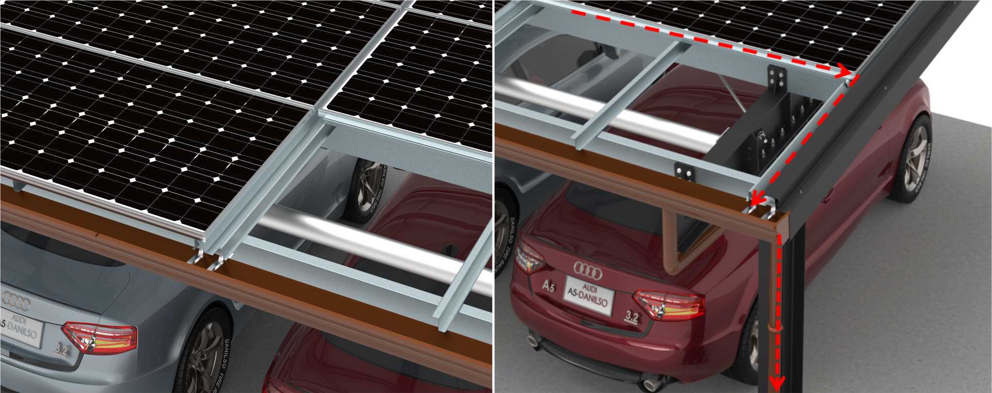 PROFENCE.ENERGY solar carport structure detail rendering PROFENCE.ENERGY solar carport structure detail rendering
